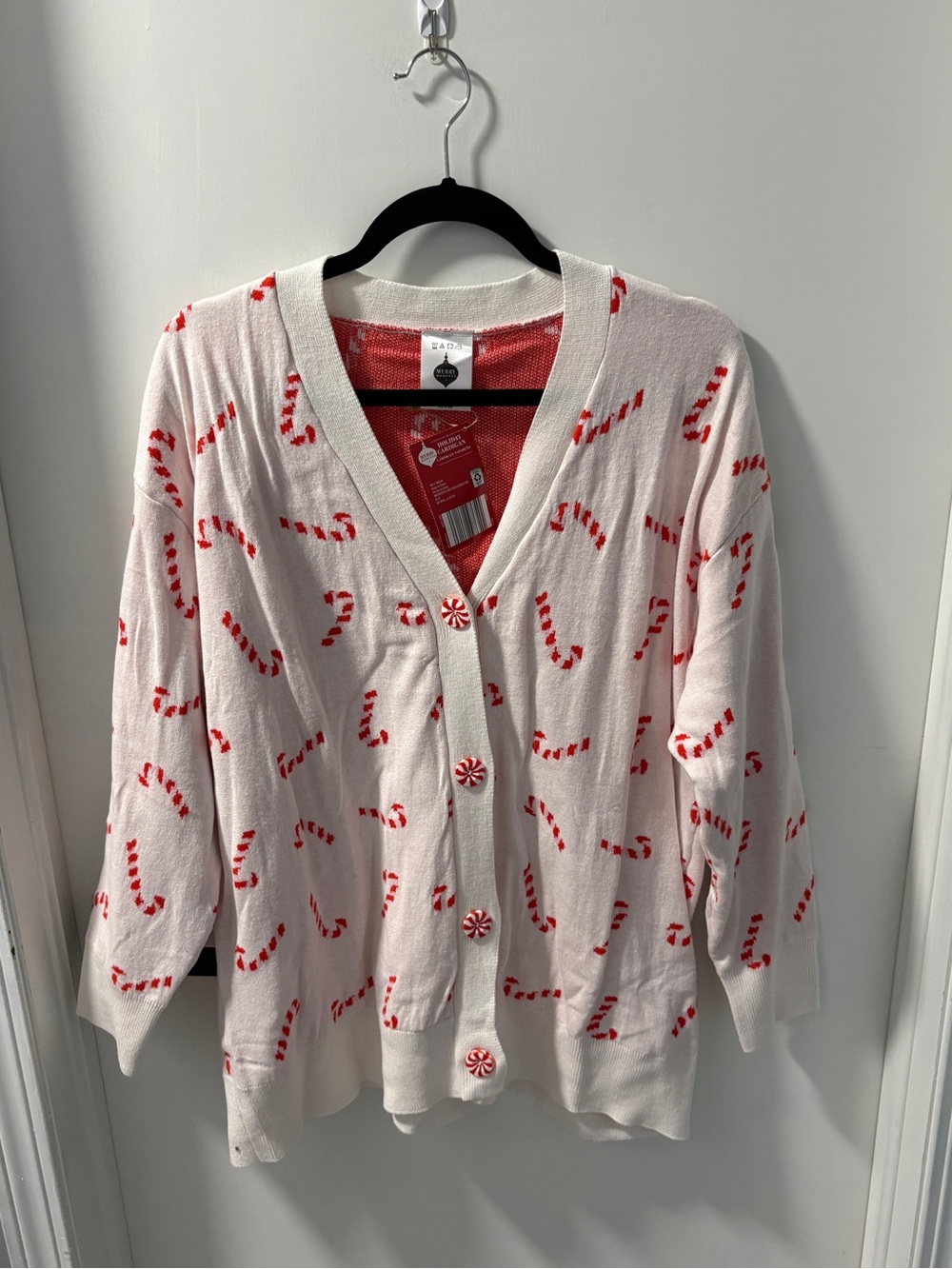 Serra White & Red Candy Cane Cardigan Sweater